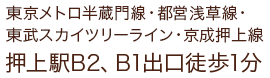 墨田区押上の皮膚科・形成外科 押上なりひら皮膚科・形成外科クリニックへのアクセスは、東京メトロ半蔵門線・都営浅草線・東武スカイツリーライン・京成押上線「押上駅」B2、B1出口より徒歩1分